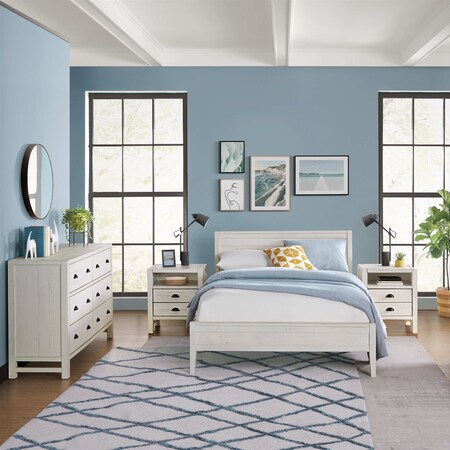 Alaterre Furniture Windsor 4-Piece Panel Full Bed, 2 Nightstands and 6-Drawer Dresser, White ANWI2131R3